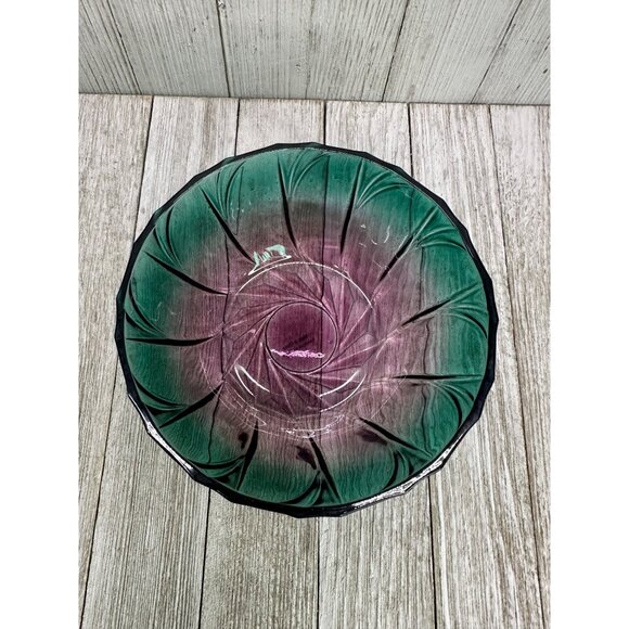 Vtg Anthropologie Glass Salad Fruit Bowl Purple Green Ribbed Set of 2 5.5" DIA - Picture 3 of 9